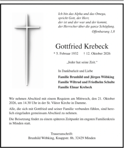Traueranzeige Krebeck
